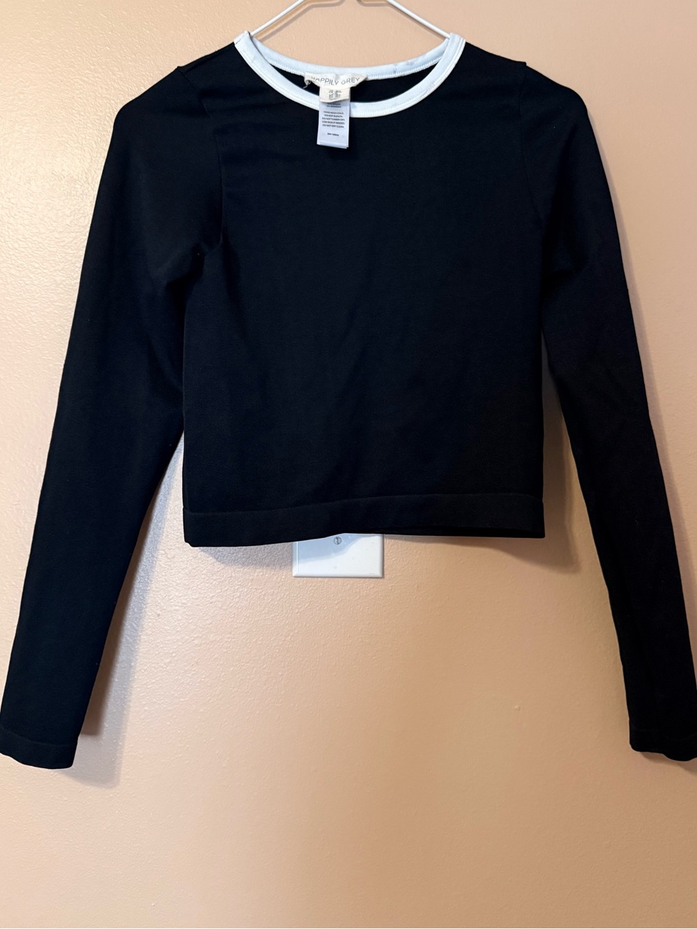 Black Long-Sleeve Crewneck Tee with White Trim